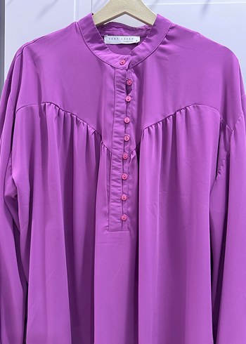Mor Düğmeli Uzun Kollu Bluz şifon ıkılı takım - Görsel 6