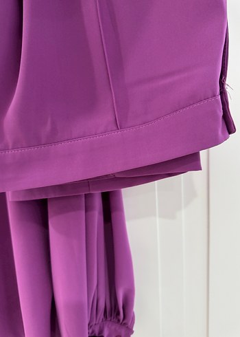 Mor Düğmeli Uzun Kollu Bluz şifon ıkılı takım - Görsel 7