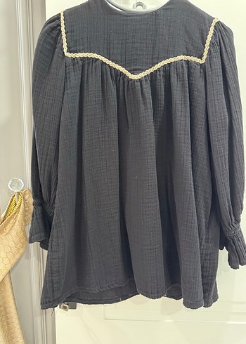 Kadınlar için Siyah Nakışlı Keten Bluz - Görsel 5