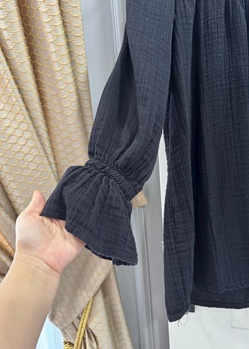 Kadınlar için Siyah Nakışlı Keten Bluz - Görsel 4