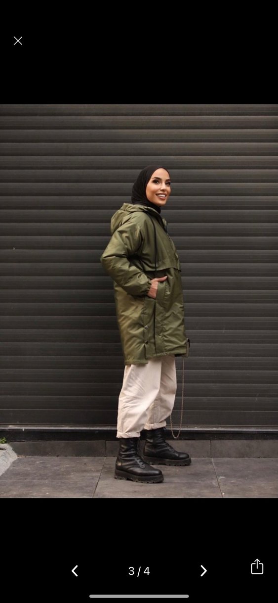 Kemerli Haki Midi Parka - Görsel 2