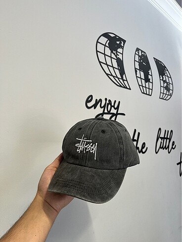  Beden Stüssy Siyah Acid Wash Cap