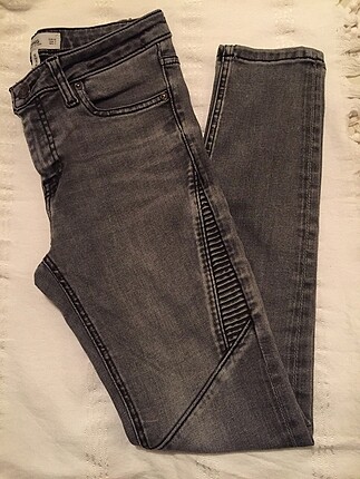 MANGO Kadın Gri Skinny Biker Jean Pantolon