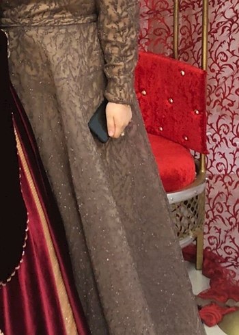 Bej Uzun Kollu Drapeli Kadın Abiye - Görsel 2