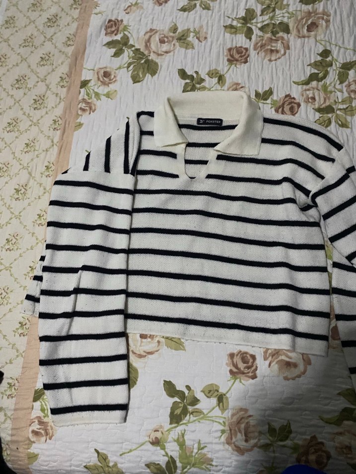 Pamuklu Çizgili V Yaka Kadın Kazak - Görsel 2