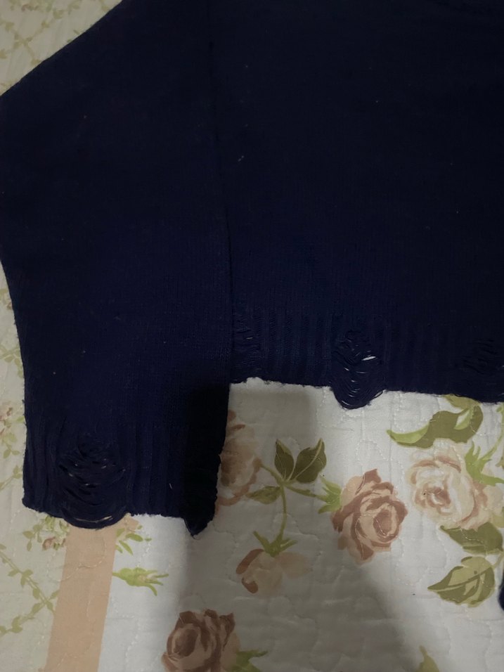 Kadın Lacivert Örgü Bisiklet Yaka Kazak - Görsel 2