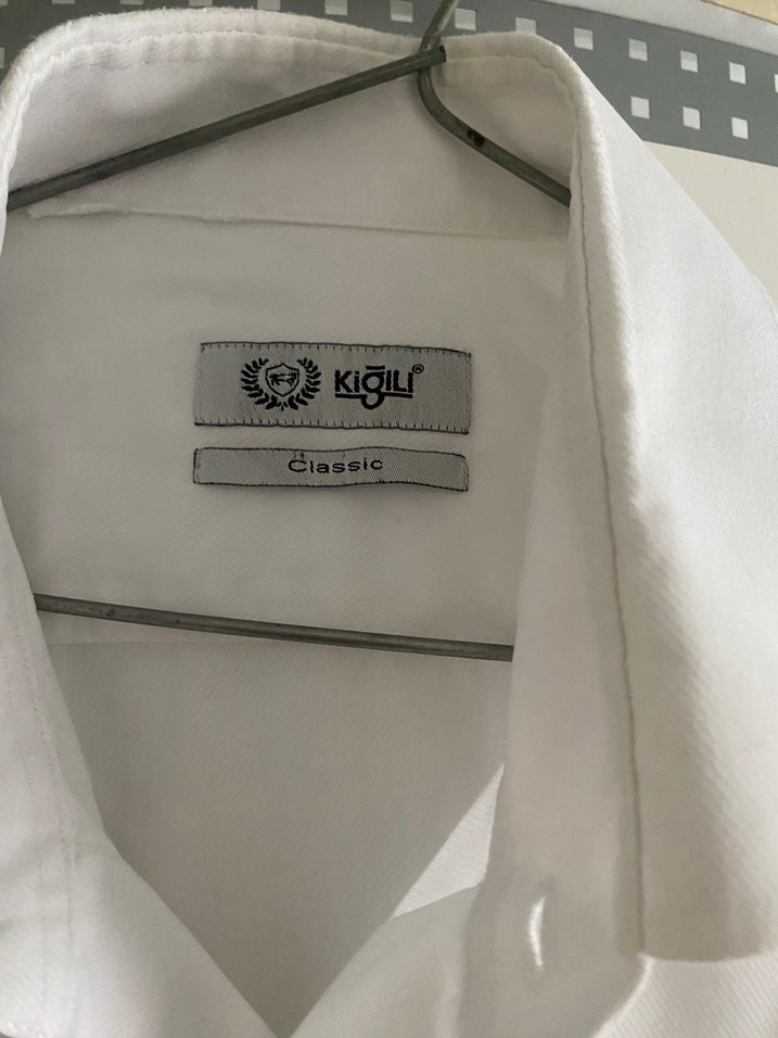 Erkek Beyaz Keten Gömlek, Uzun Kollu, Düğmeli - Görsel 2