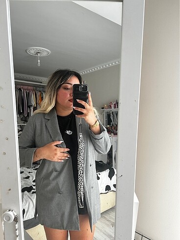 Pull&Bear Gri Blazer Ceket