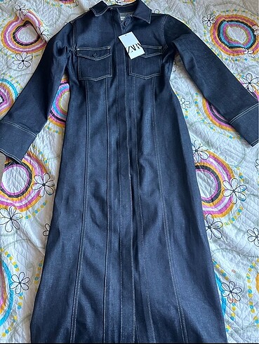 Zara uzun denim elbise