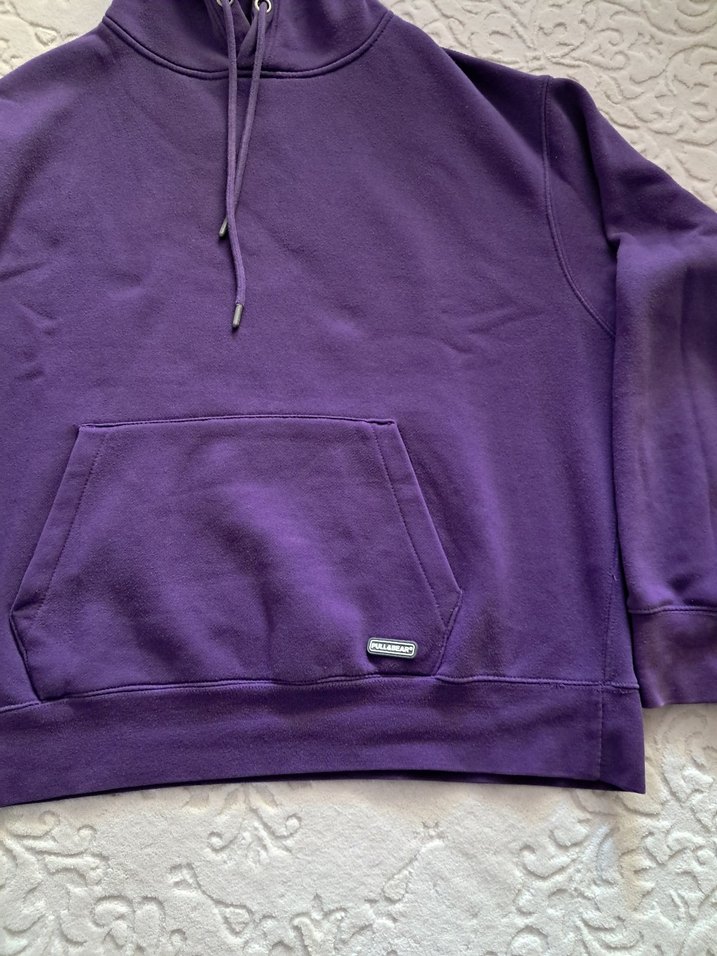 Mor Kapüşonlu Oversize Sweatshirt - Görsel 5