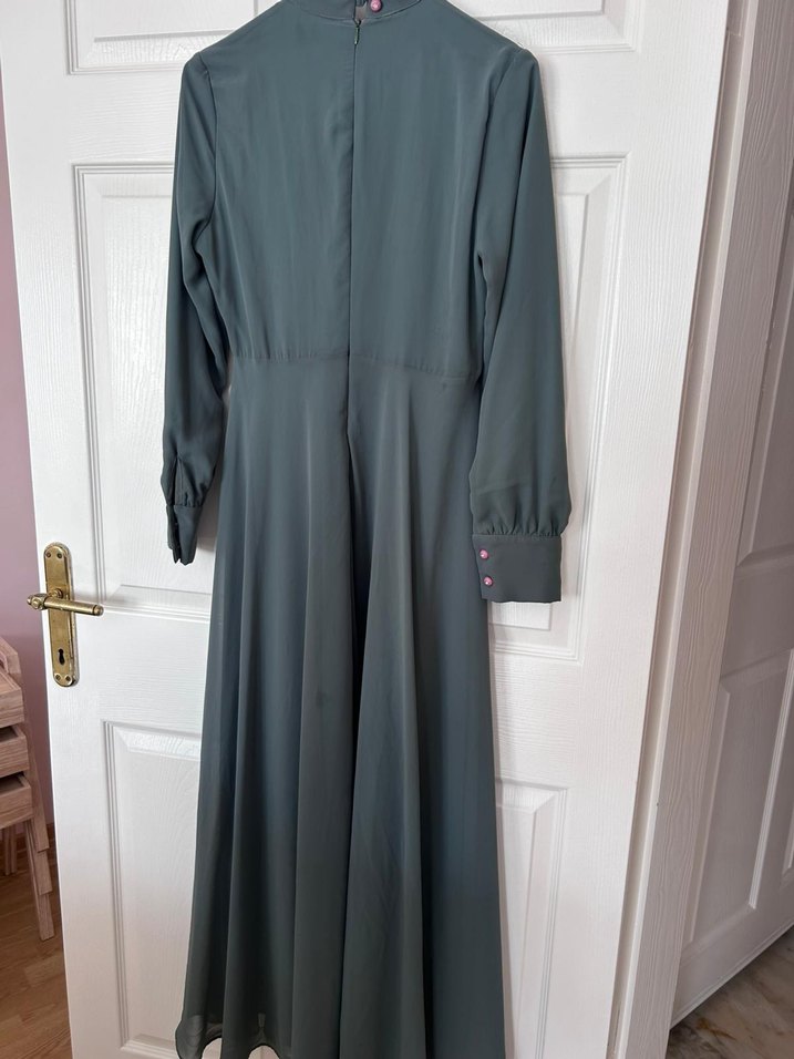 Haki Uzun Kollu Drapeli Kadın Elbise - Görsel 2