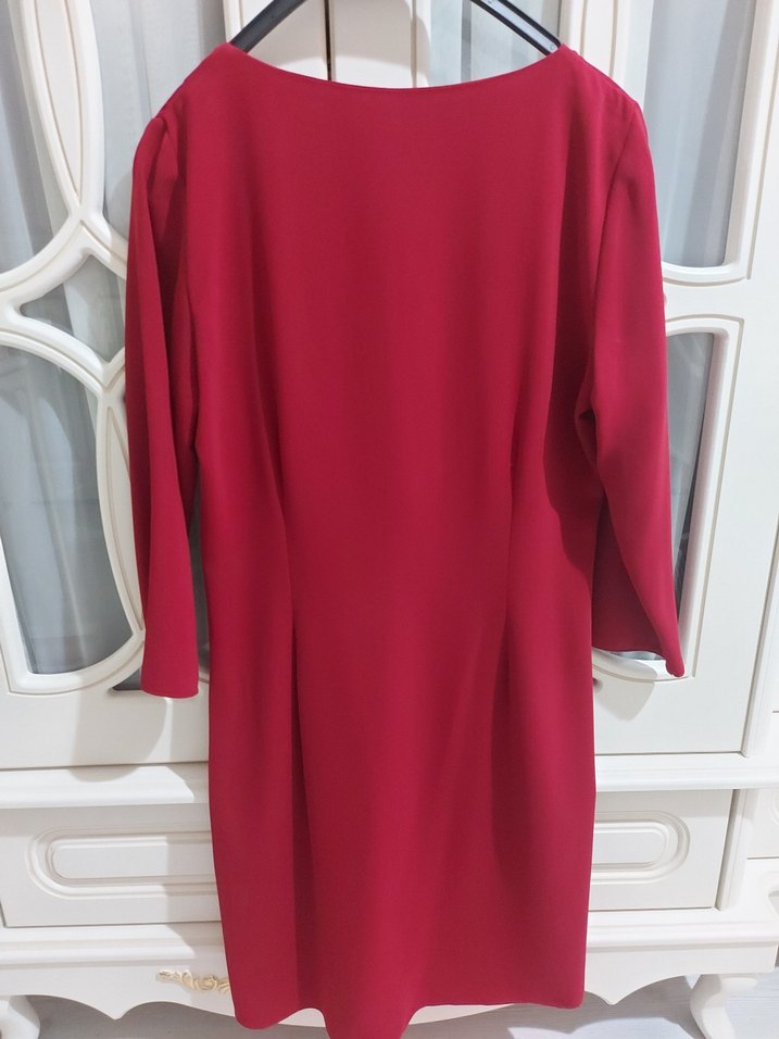 Bordo V Yaka Püsküllü Elbise - Görsel 4