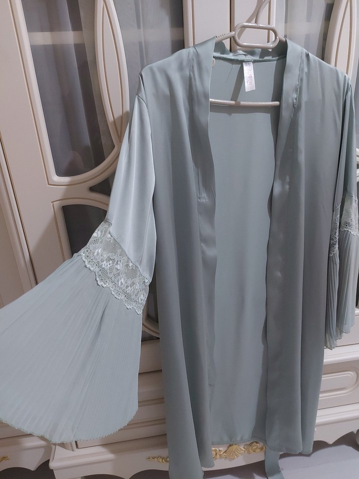 Saten Su Yeşili Kadın Sabahlık - Görsel 2