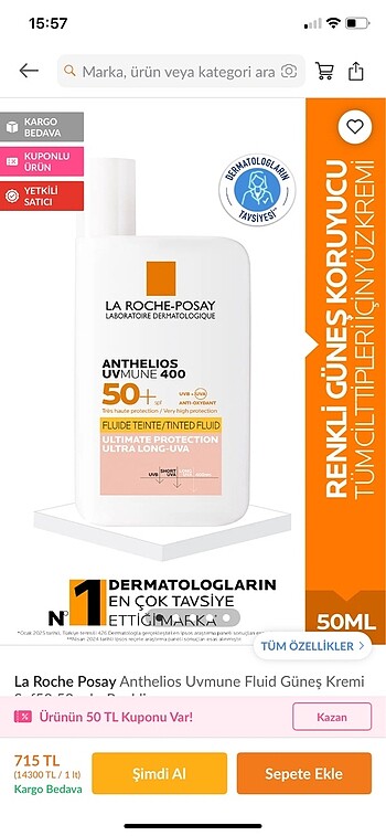 La Roche Posay renkli güneş kremi