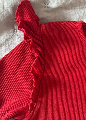 H&M Kız Çocuk Kırmızı Fırfırlı Uzun Kollu Bluz