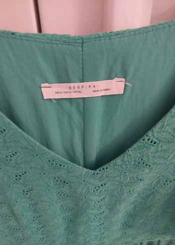 Turkuaz Nakışlı V Yaka Bohem Elbise - Görsel 2