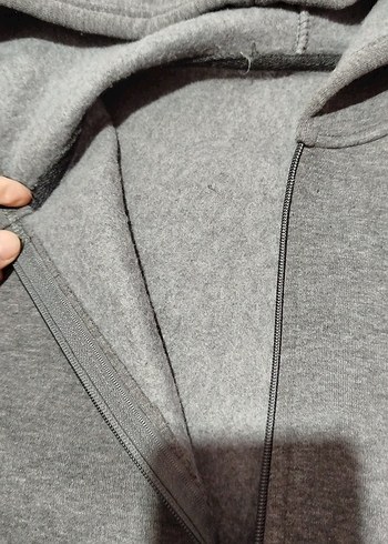 Gri Erkek Fermuarlı Kapüşonlu Sweatshirt - Görsel 4