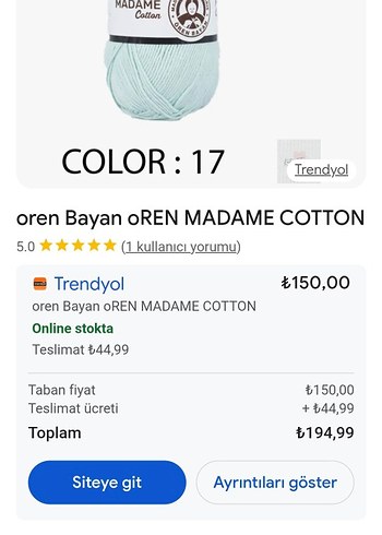 Beden mavi Renk Madame Pamuk İplik - Açık Mavi, 2 Adet