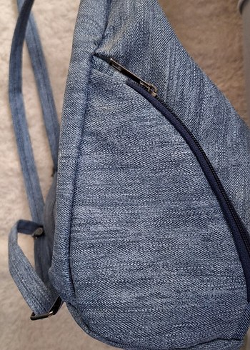 Beden Düğmeli Mavi Denim Kadın Sırt Çantası