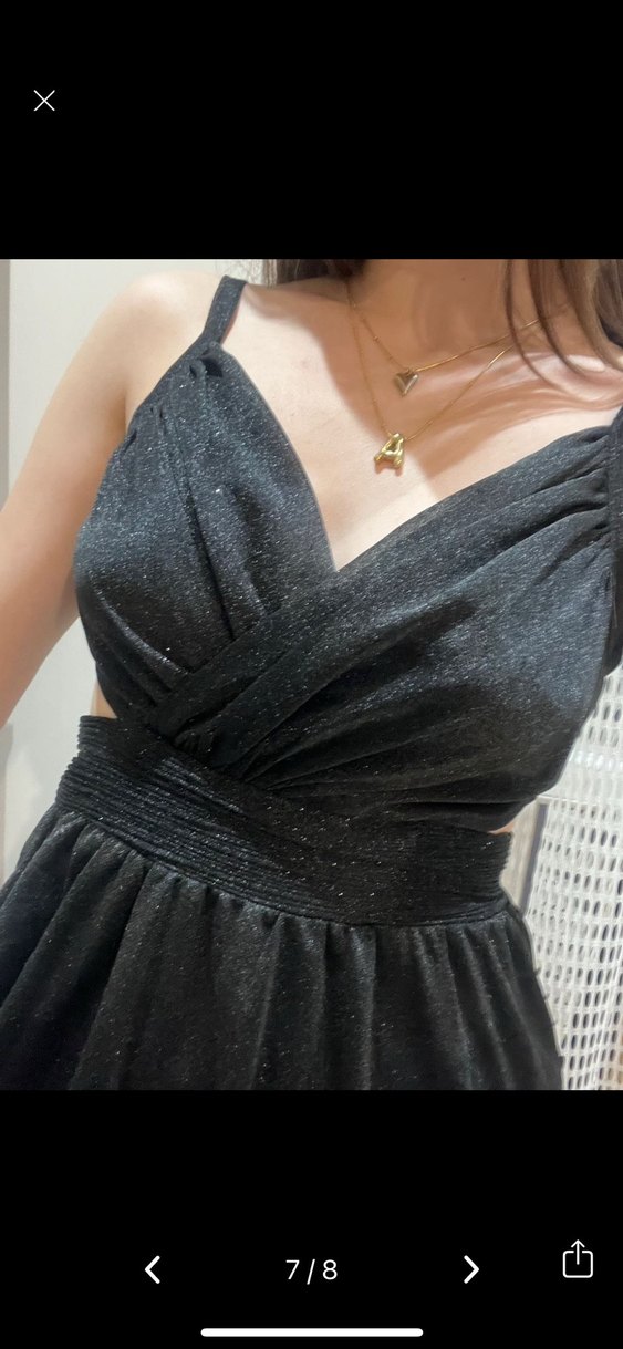 Siyah simli Straplez Midi Elbise - Görsel 4