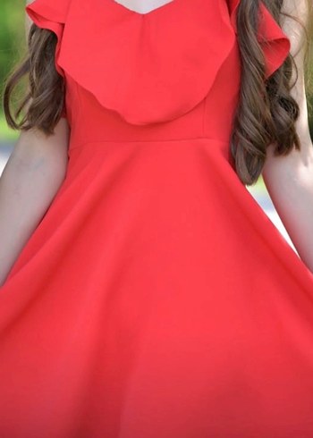 Kırmızı Drapeli Straplez Midi Elbise - Görsel 2