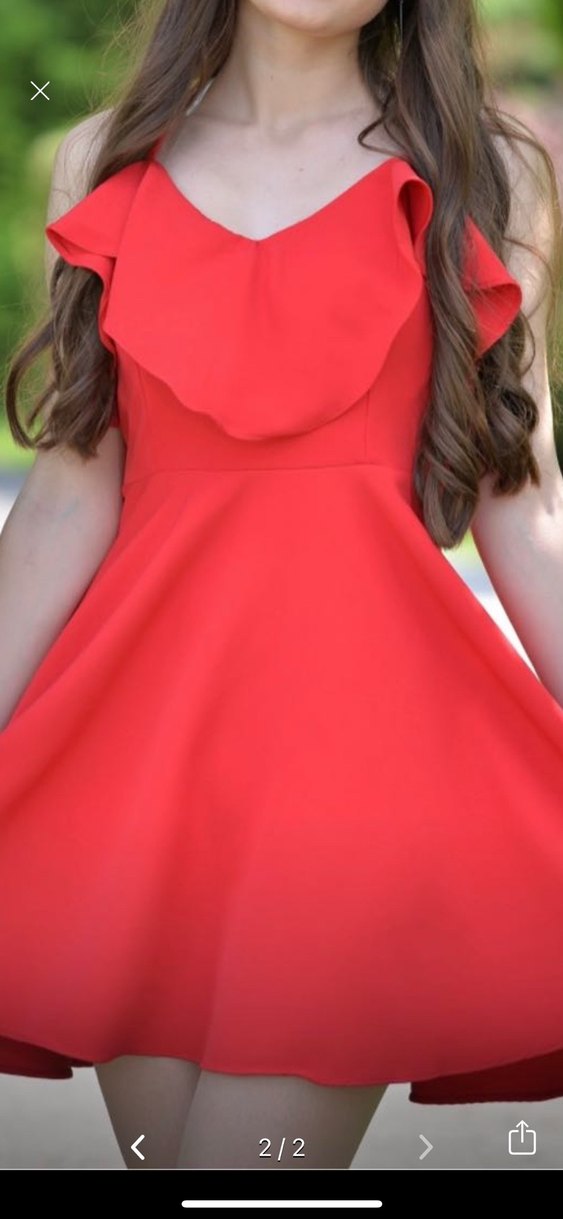 Kırmızı Drapeli Straplez Midi Elbise - Görsel 2