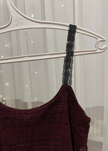 Bordo Straplez Transparan Bohem Triko Atlet - Görsel 3