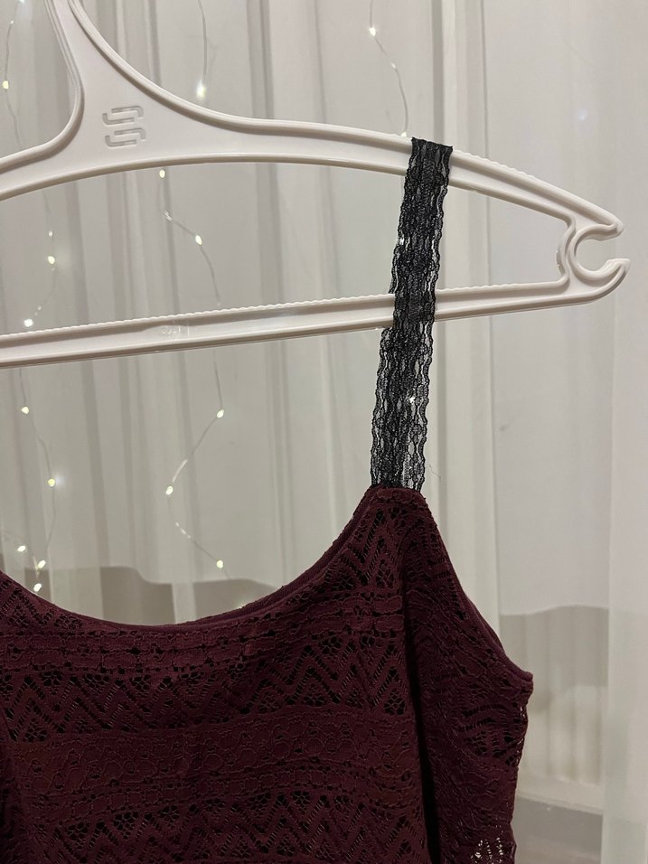 Bordo Straplez Transparan Bohem Triko Atlet - Görsel 3