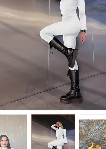 Kadın Beyaz Yumuşak Dokulu ince kar tulum - Görsel 3