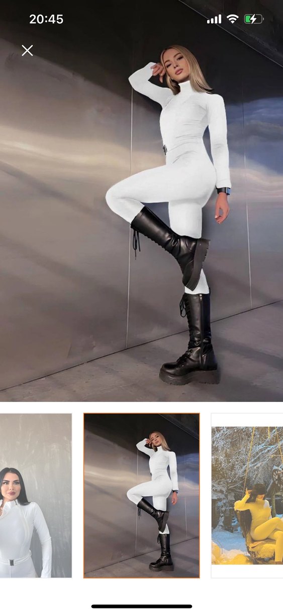 Kadın Beyaz Yumuşak Dokulu ince kar tulum - Görsel 3