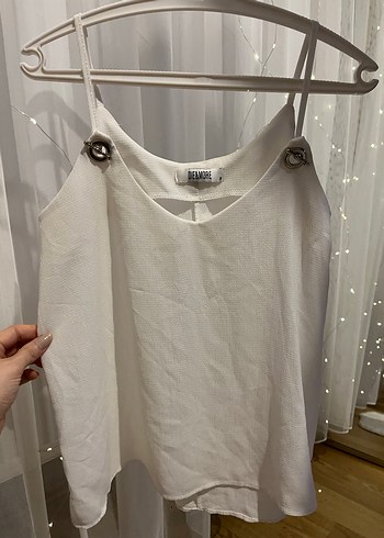 Beyaz Askılı tiril Kadın Bluz - Görsel 4