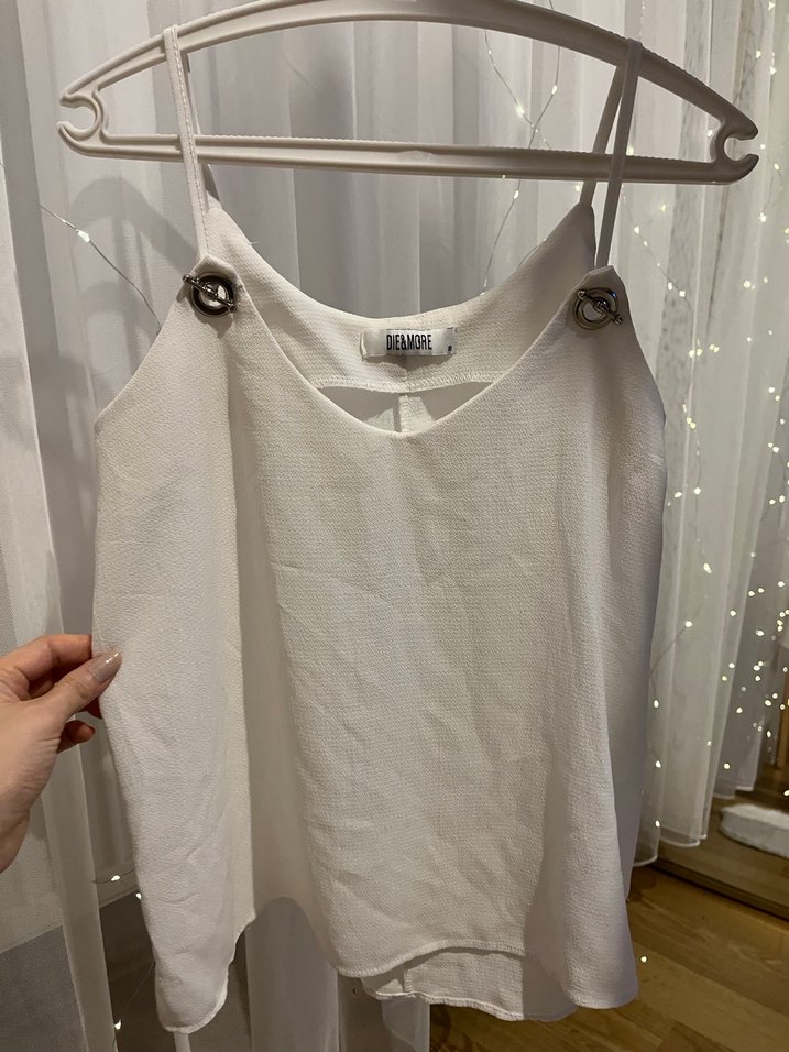 Beyaz Askılı tiril Kadın Bluz - Görsel 4