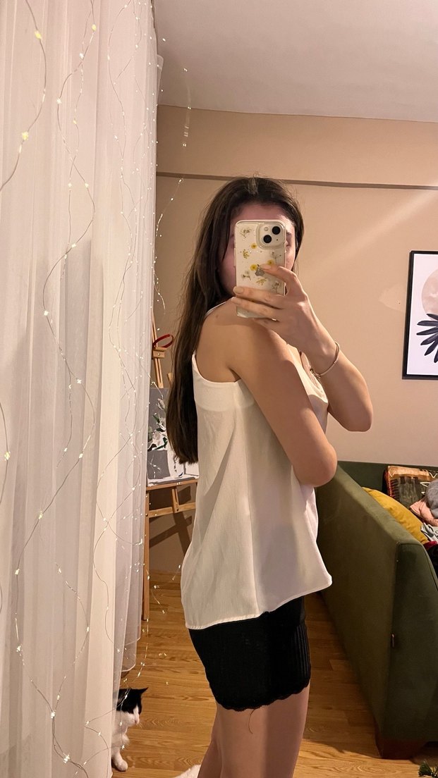 Beyaz Askılı tiril Kadın Bluz - Görsel 2