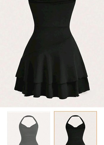 Siyah Straplez Kat Kat Mini Elbise - Görsel 2