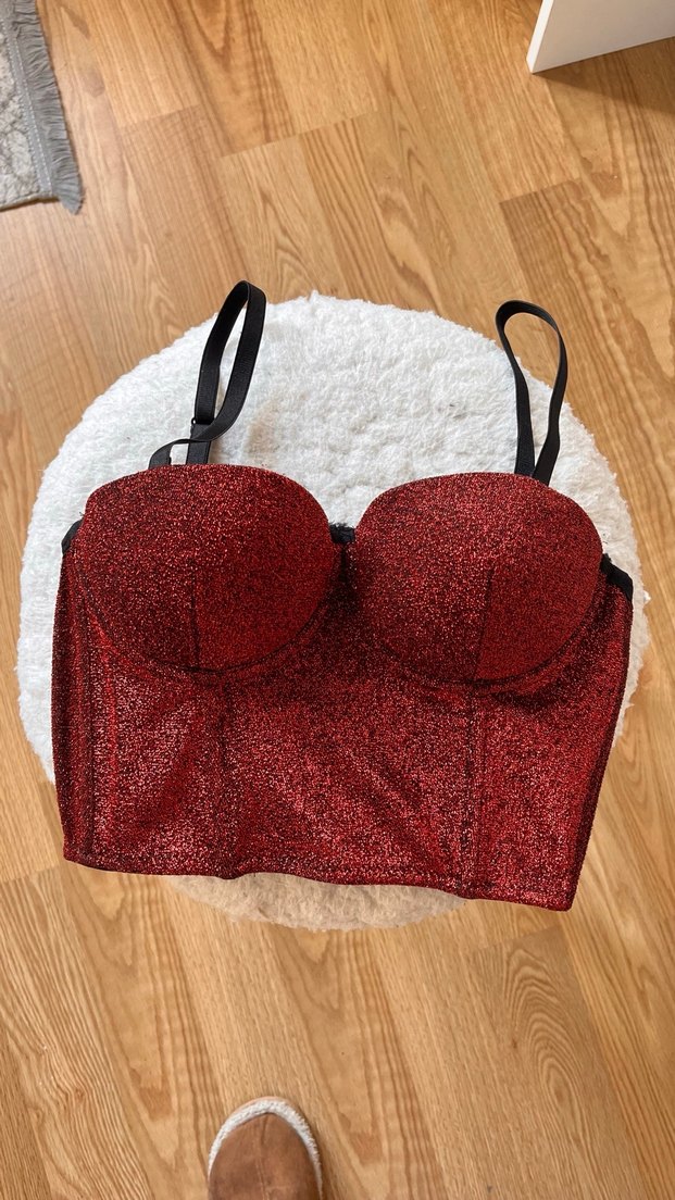 Parlak Kırmızı Straplez Bustiyer - Görsel 2