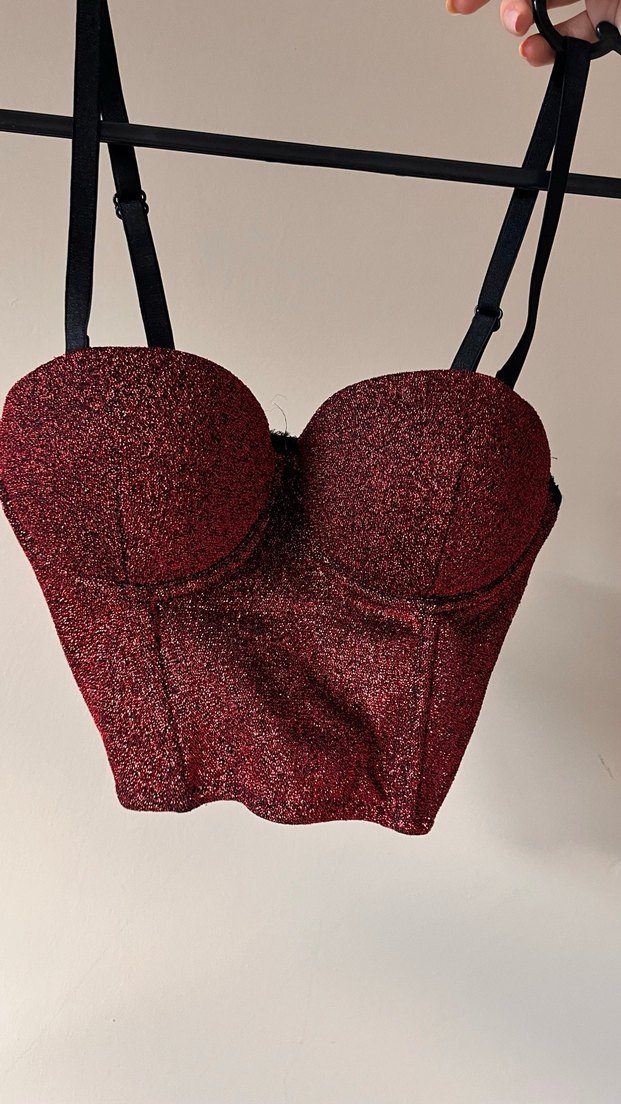 Parlak Kırmızı Straplez Bustiyer - Görsel 4