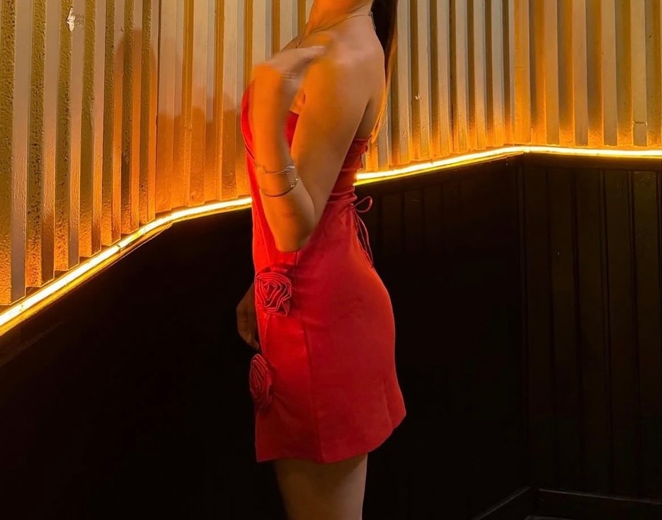 Kırmızı Drapeli Straplez Mini Elbise - Görsel 2