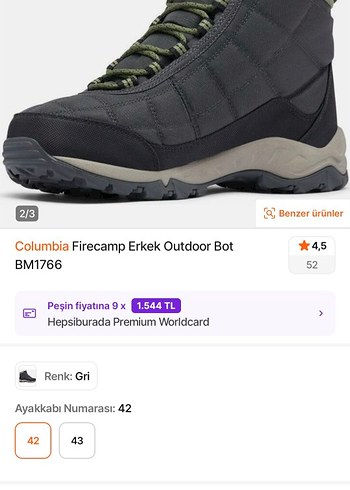 Columbia Firecamp Water Proof Erkek Kısa Bot Dark Grey 41 Numara - Görsel 2
