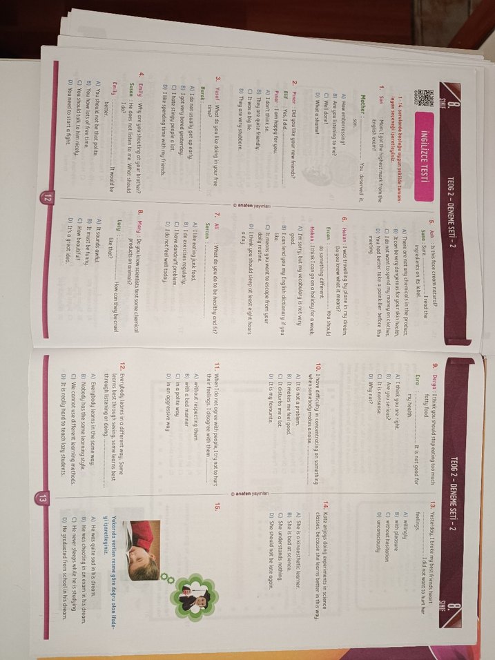 8. Sınıf TEOG 2 deneme Anafen yayınları - Görsel 4