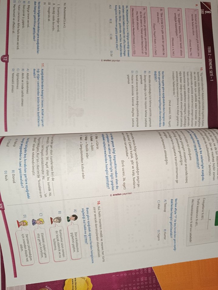 8. Sınıf TEOG 2 deneme Anafen yayınları - Görsel 2