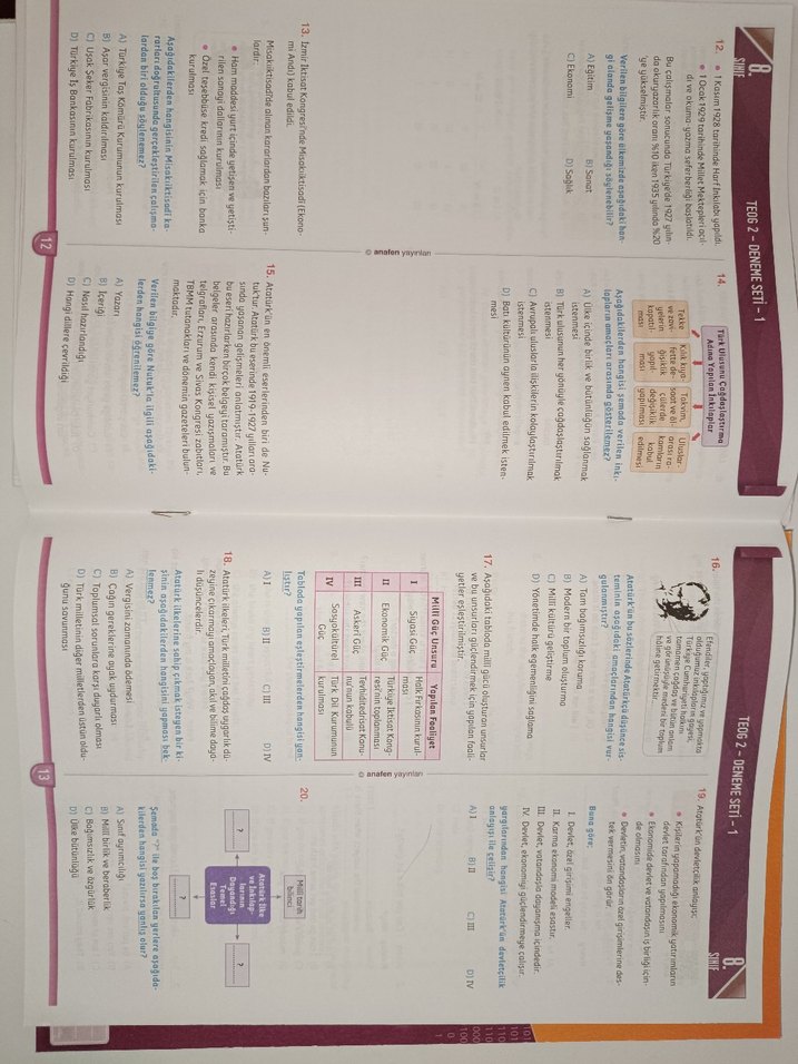 8. Sınıf TEOG 2 deneme Anafen yayınları - Görsel 5