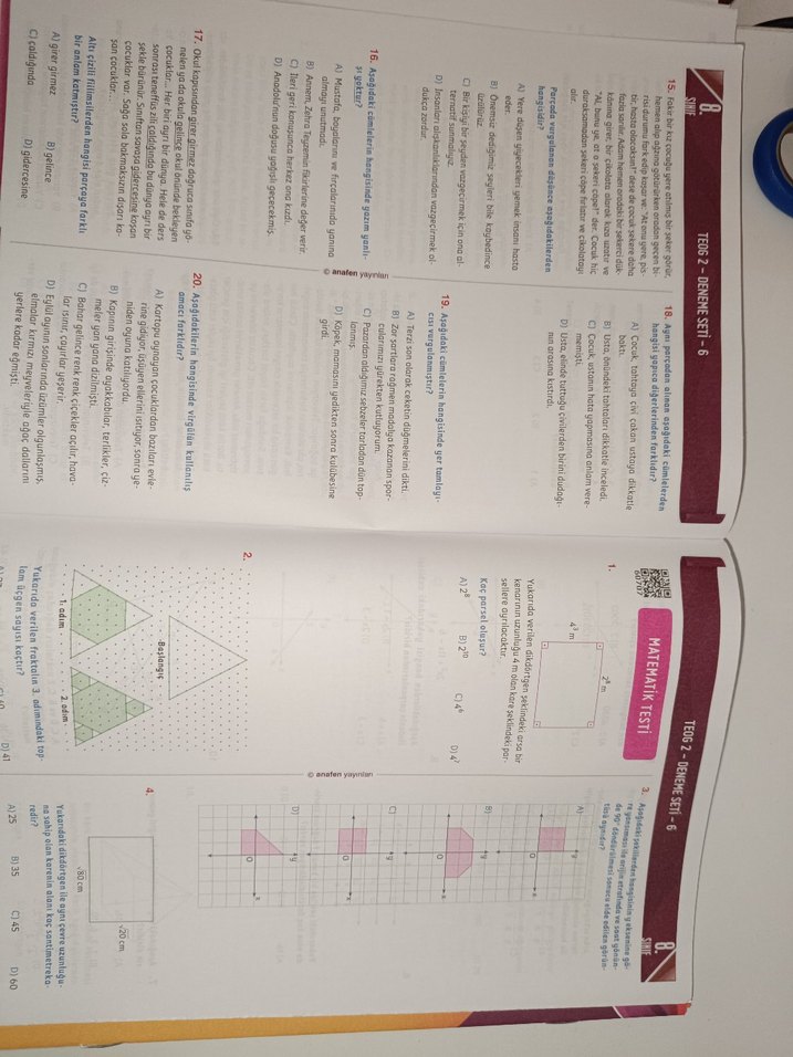 8. Sınıf TEOG 2 deneme Anafen yayınları - Görsel 3