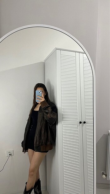 m Beden Oversize Vintage hakiki Deri ceket