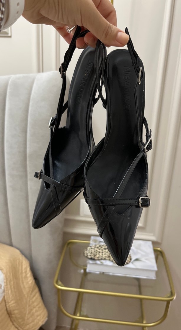 Siyah rugan kemer tokalı Topuklu Ayakkabı - Görsel 4