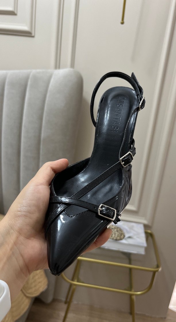 Siyah rugan kemer tokalı Topuklu Ayakkabı - Görsel 3