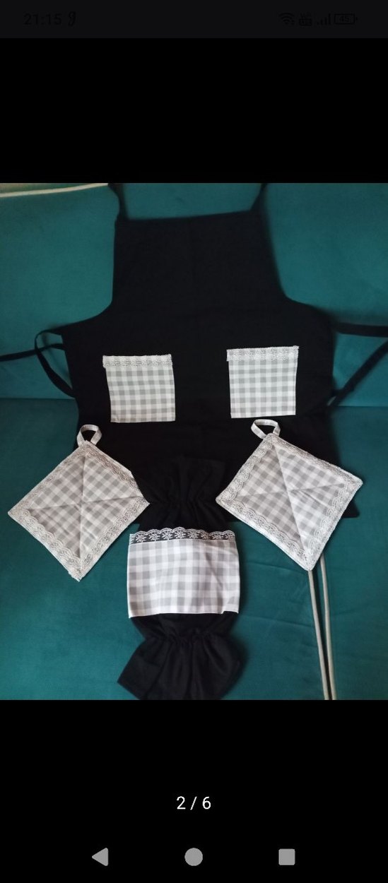 Siyah Önlük ve Gri Ekose #Mutfak Seti# - Görsel 2