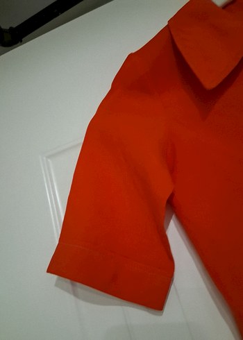 Düğmeli Kırmızı Kısa Kollu kız çocuk Gömlek - Görsel 3