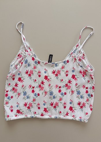 H&M Çiçek Desenli Dantel Detaylı Bohem Crop Top