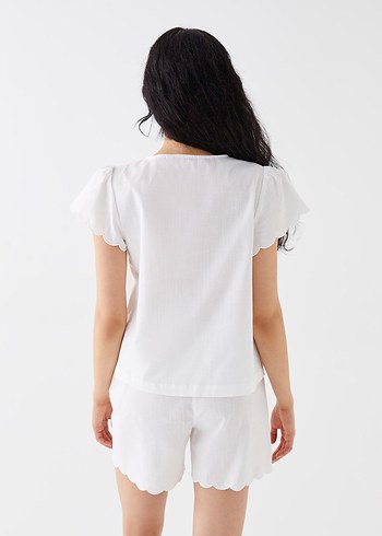 Pamuklu Keten Şortlu Kadın Pijama Takımı - Görsel 3