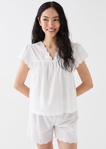 Pamuklu Keten Şortlu Kadın Pijama Takımı - Görsel 2